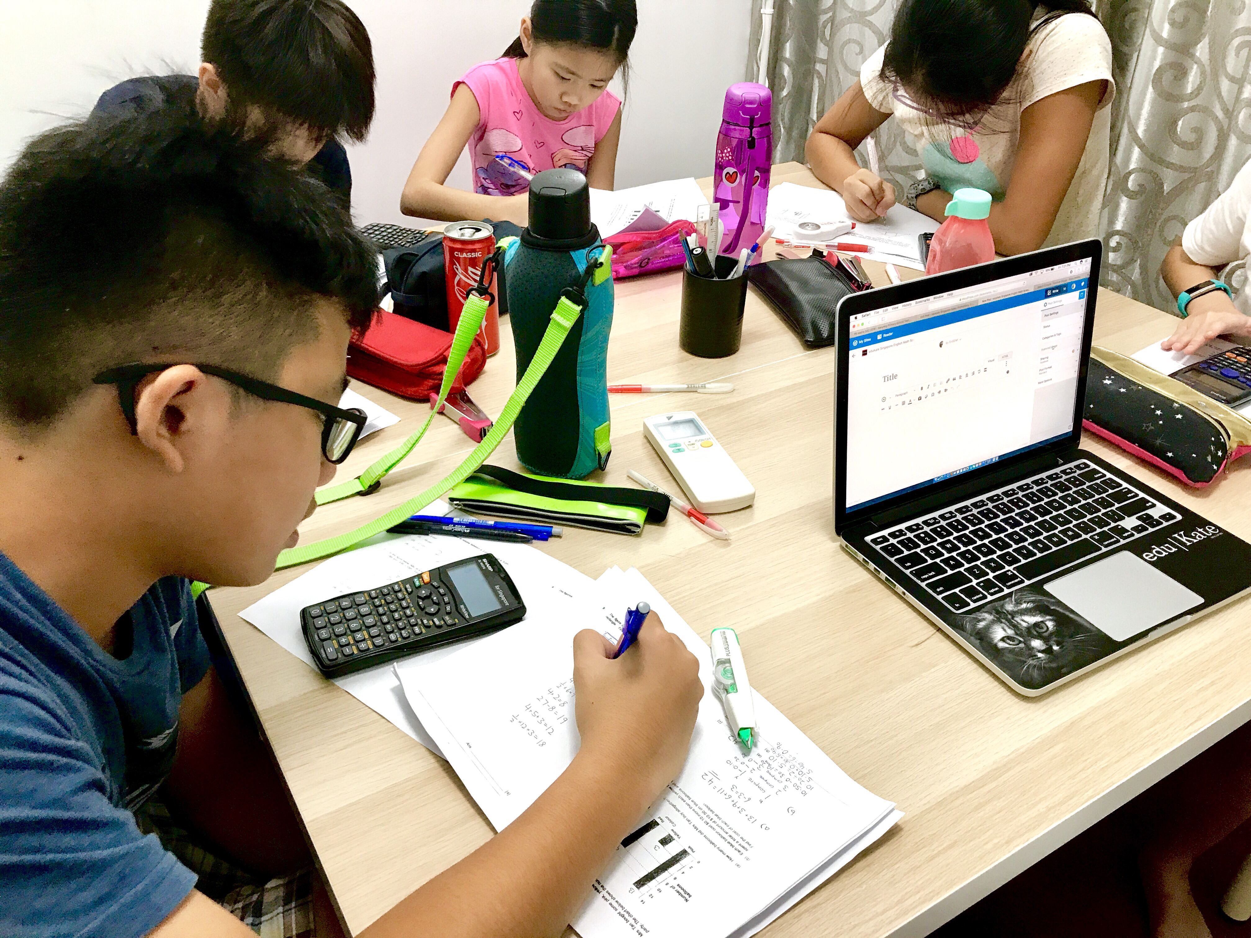 Students working through exam-practice exercises during tuition.
