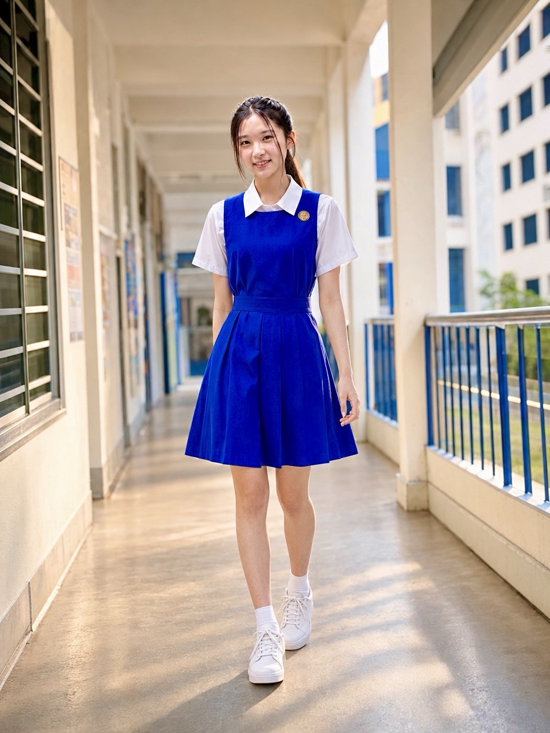 Singapore student walking through school