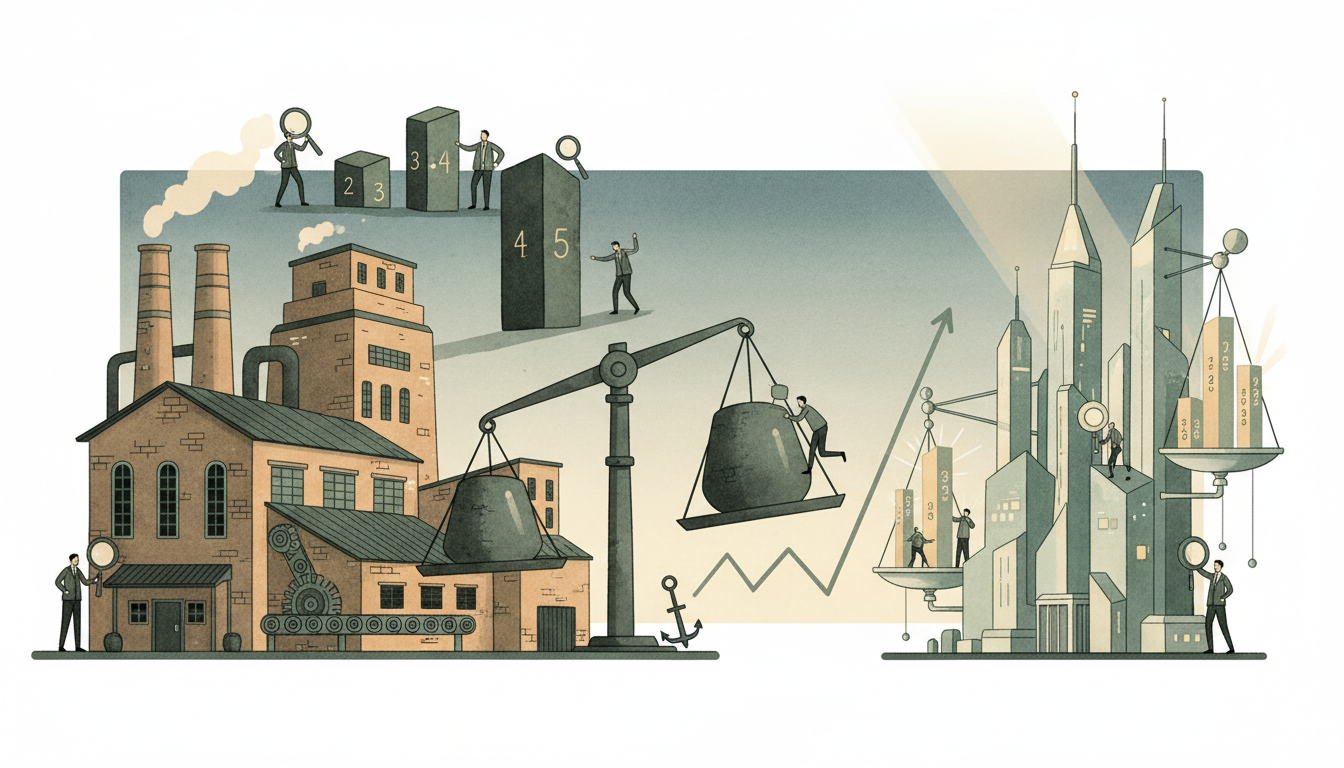 Conceptual illustration contrasting a large modest-growth sector and a smaller fast-growing sector in a city's output.