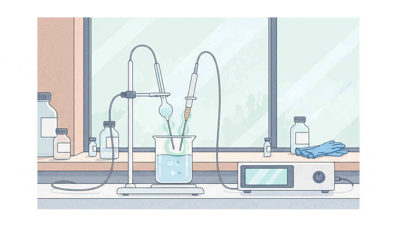 Conceptual view of a sensing electrode and a reference electrode contacting an aqueous sample across a porous liquid junction.