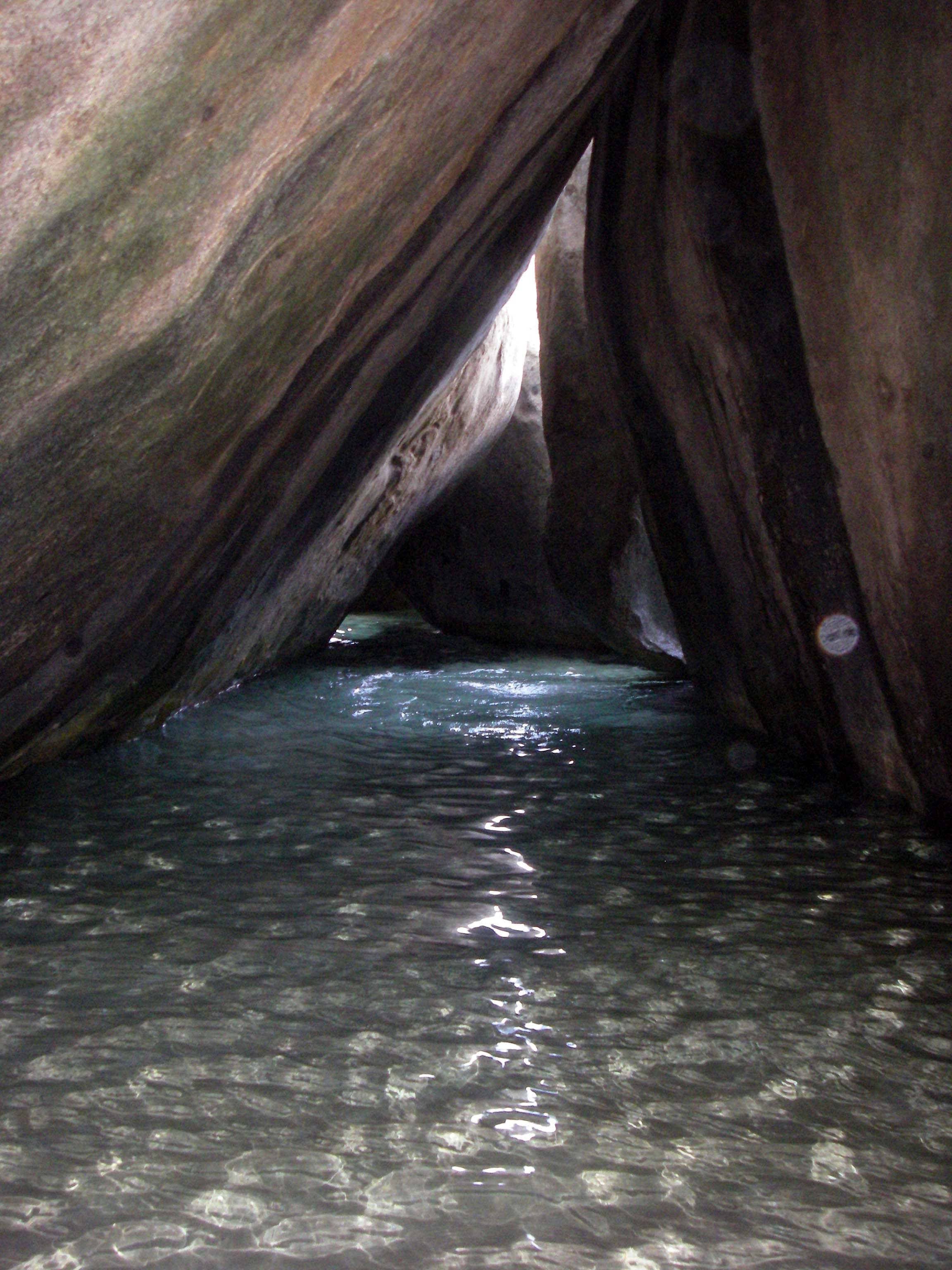 Large granite boulders beside coastal water at The Baths on Virgin Gorda in the British Virgin Islands, photographed in 2007.