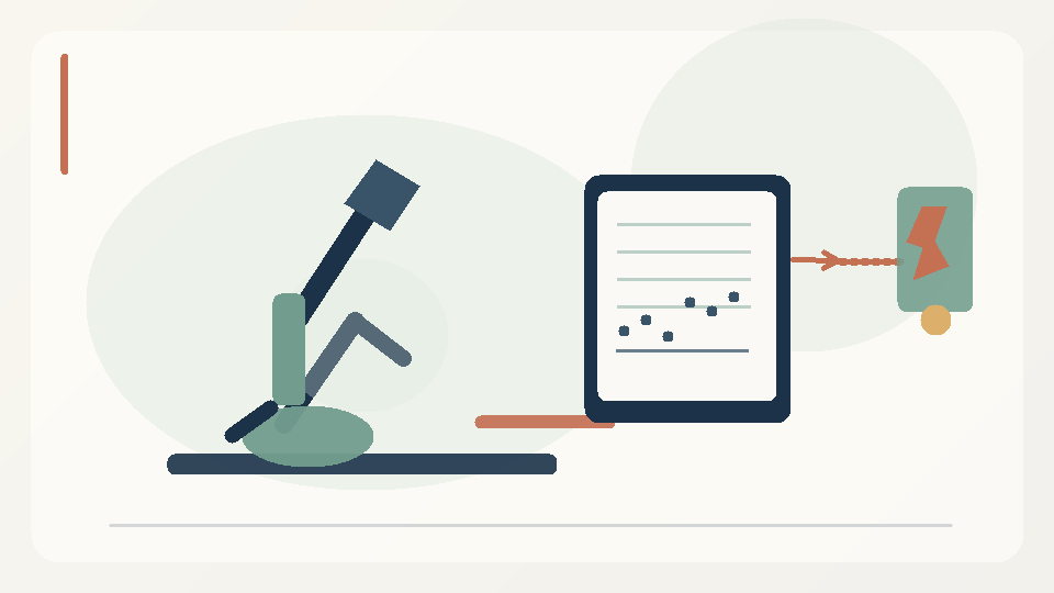 Original editorial illustration of a microscope, research notes, study data and a broken replication link, illustrating research verification failures.