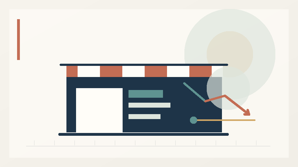 Original editorial illustration of a retail business with a fragile cash-flow line and a path towards recovery.