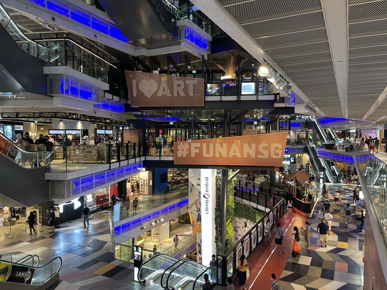 Interior shopping area inside Funan in Singapore.