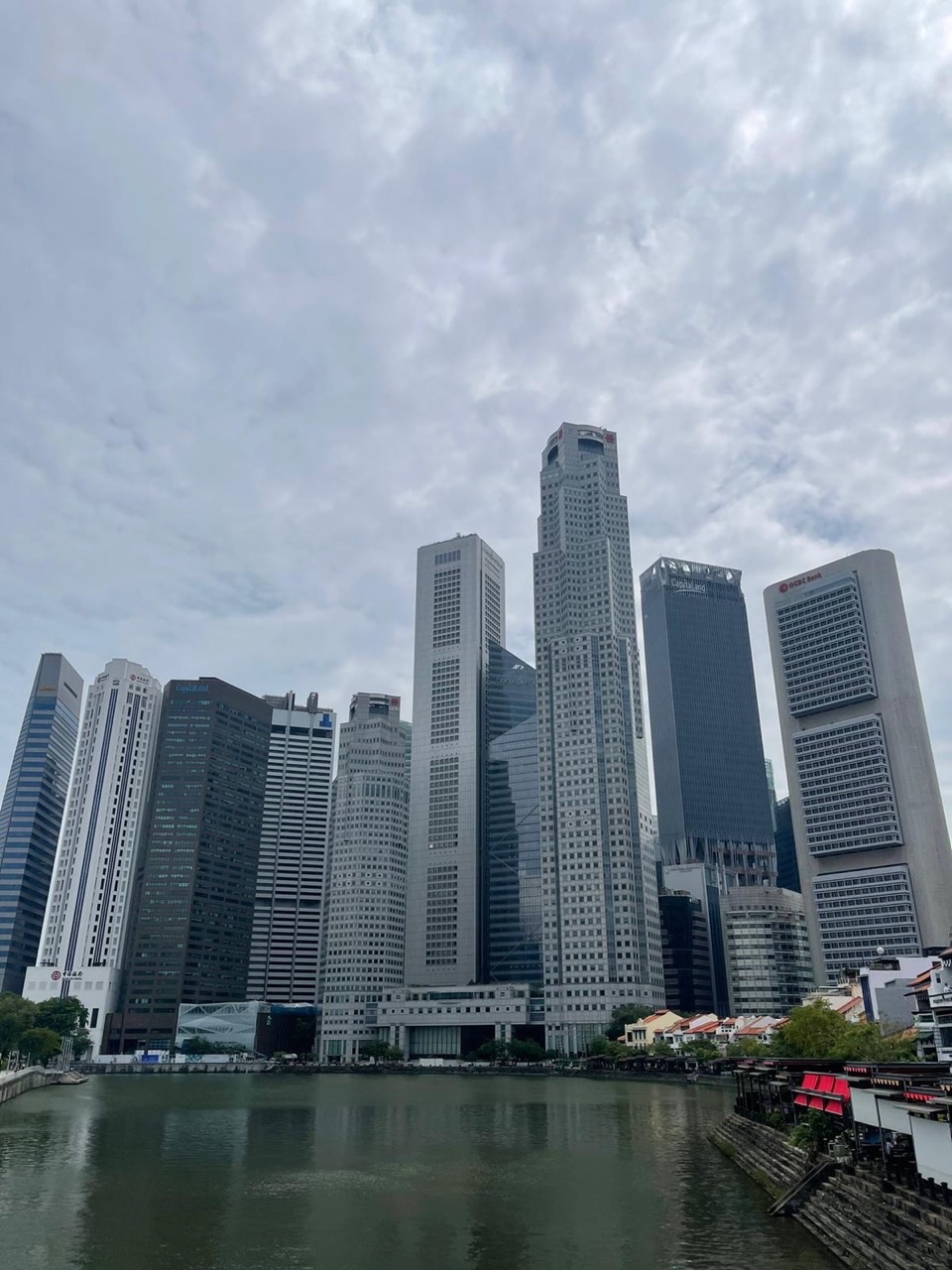 Singapore financial district skyline.