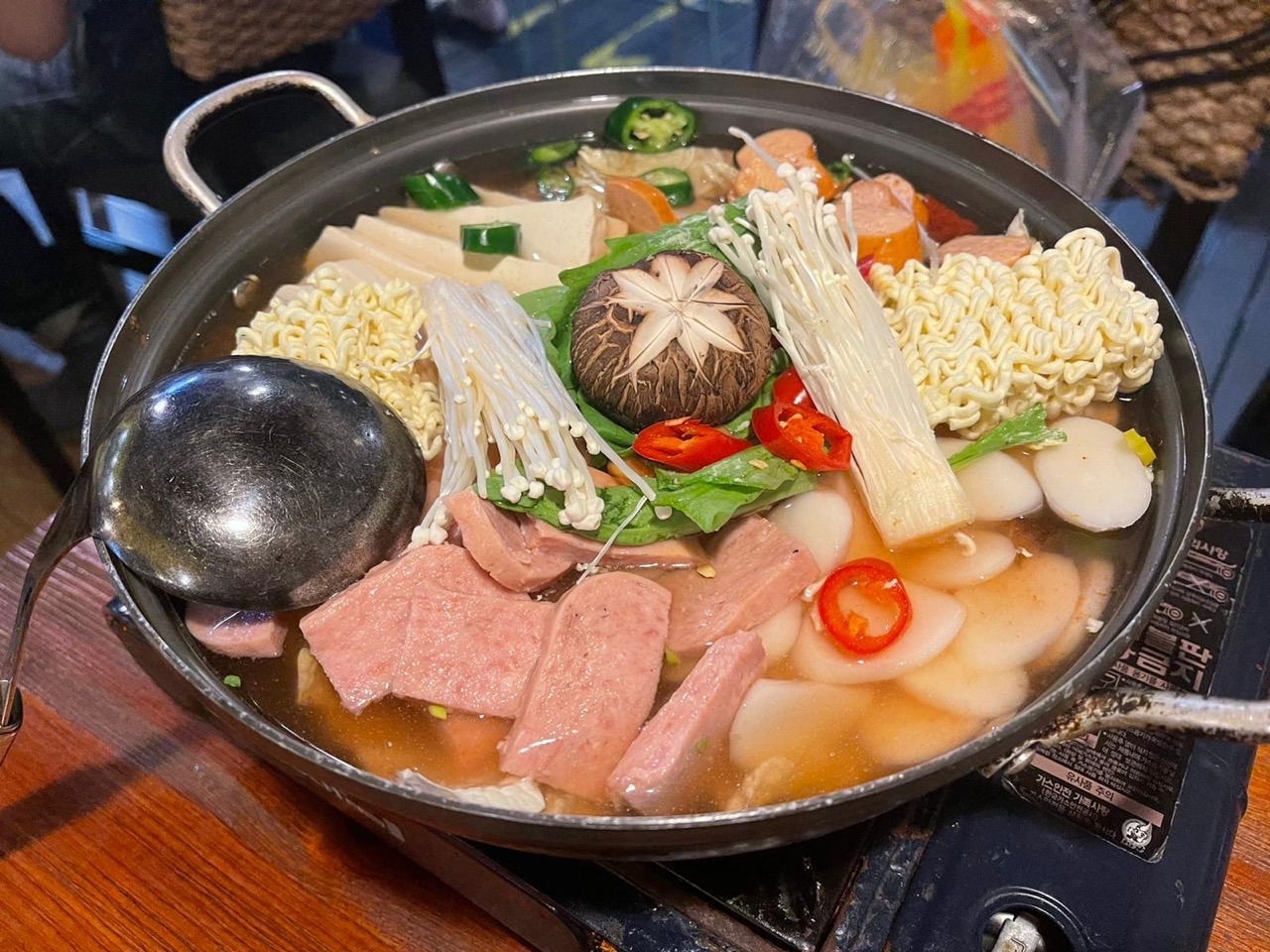Korean army stew, or budae jjigae, served at a Korean restaurant in Singapore.
