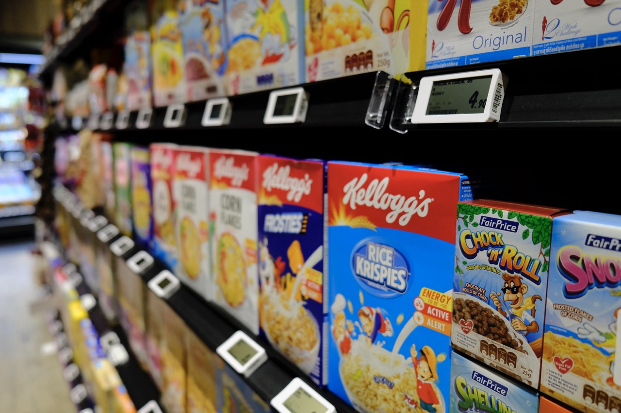 Breakfast cereal displayed in retail packaging.