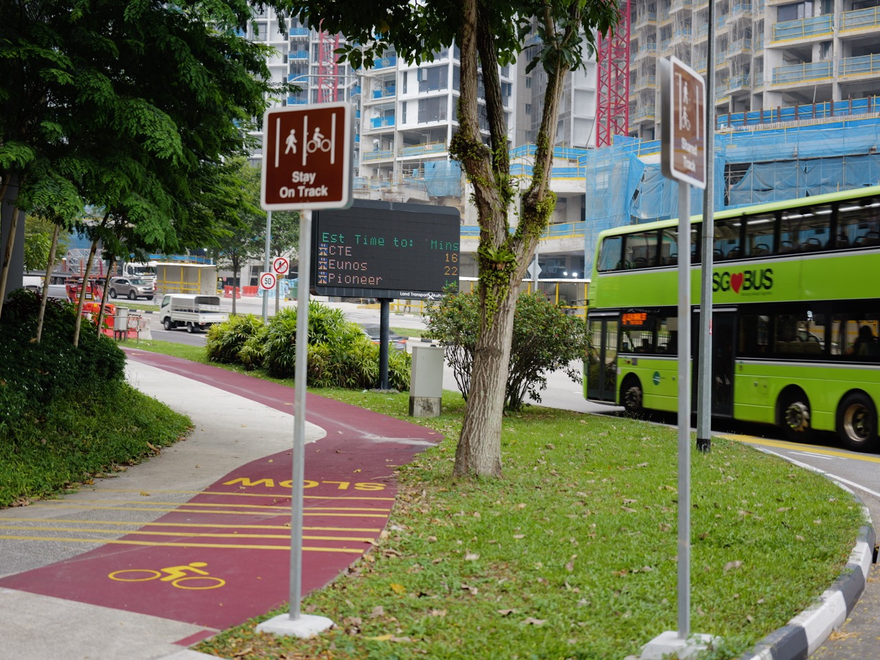 Shared lane marked for both pedestrians and cyclists in Bukit Timah.