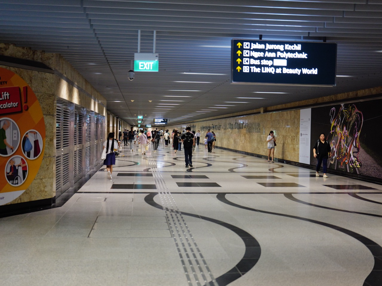 Underground pedestrian passage connecting the exits of Beauty World MRT station in Bukit Timah, Singapore.