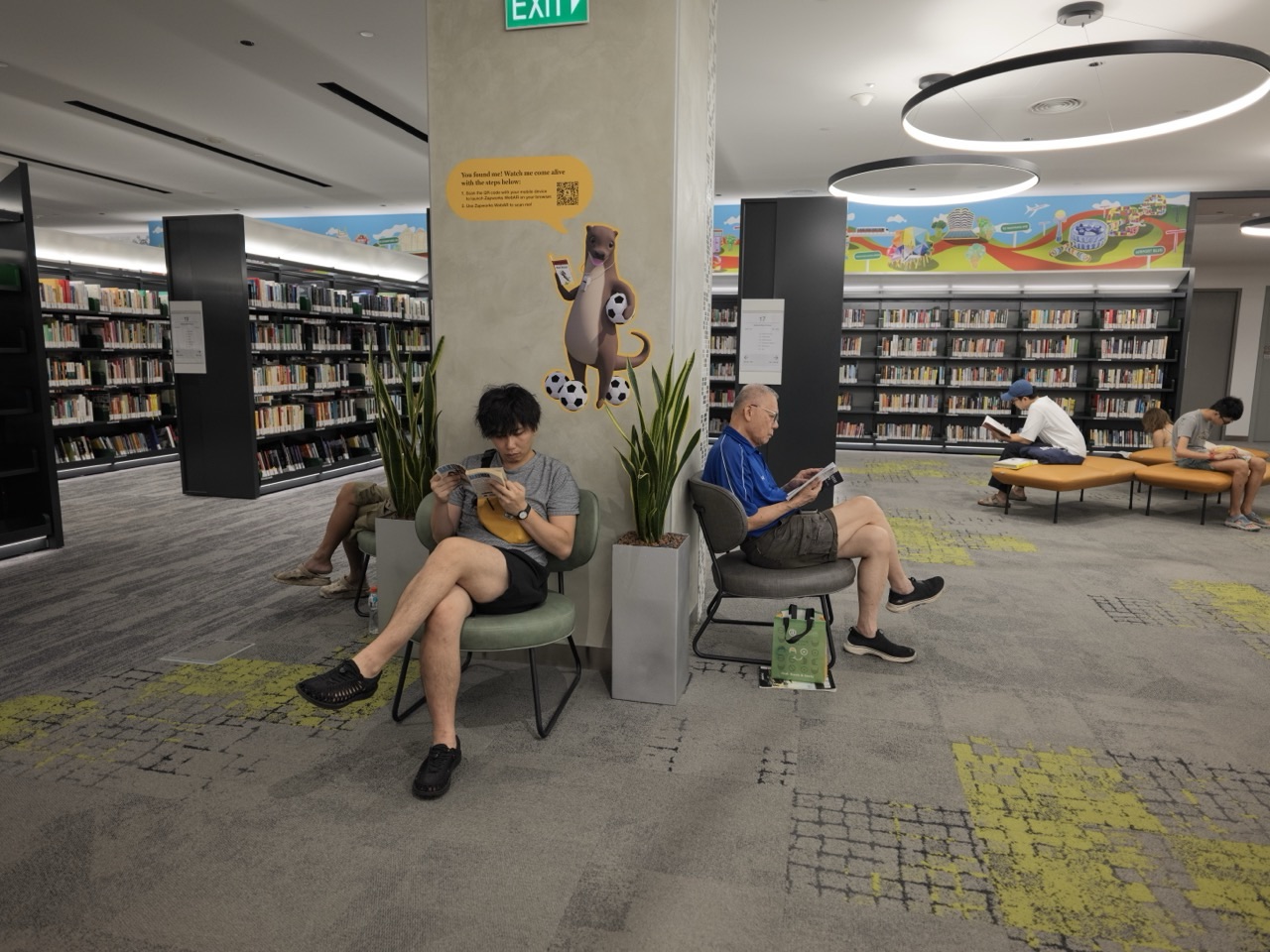 Reading and seating area inside the National Library Building in Singapore.