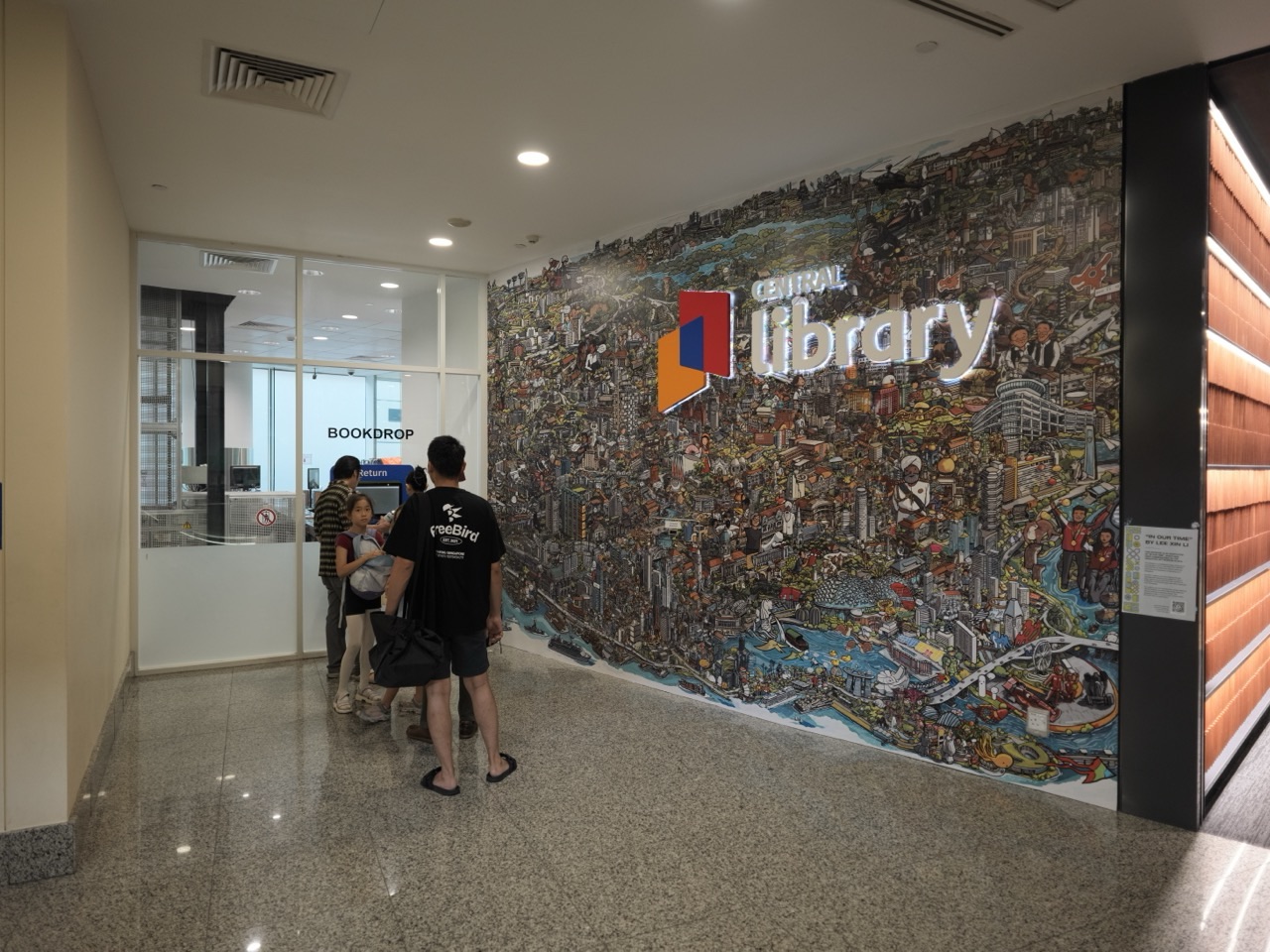 Book return drop inside the National Library Building in Singapore.
