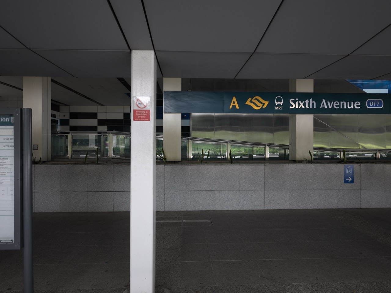 Exterior of Sixth Avenue MRT station and its pick-up point in Bukit Timah, Singapore