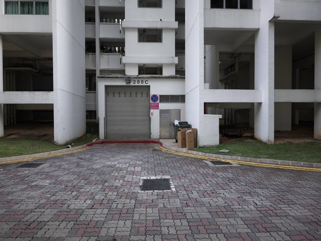 Punggol HDB block with a refuse collection point in Singapore