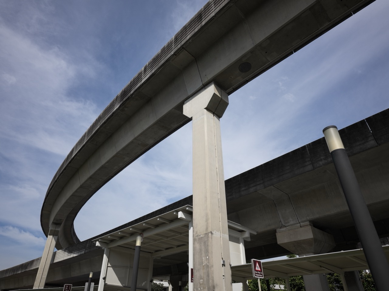 Elevated LRT train tracks and support structure in Punggol, Singapore