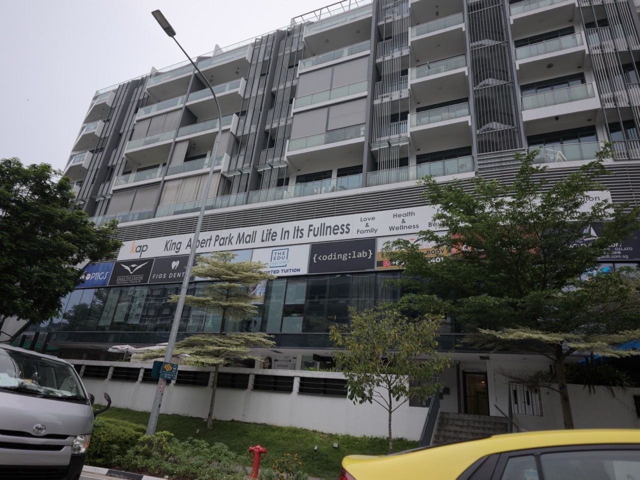 Exterior detail of KAP Mall at King Albert Park in Singapore.