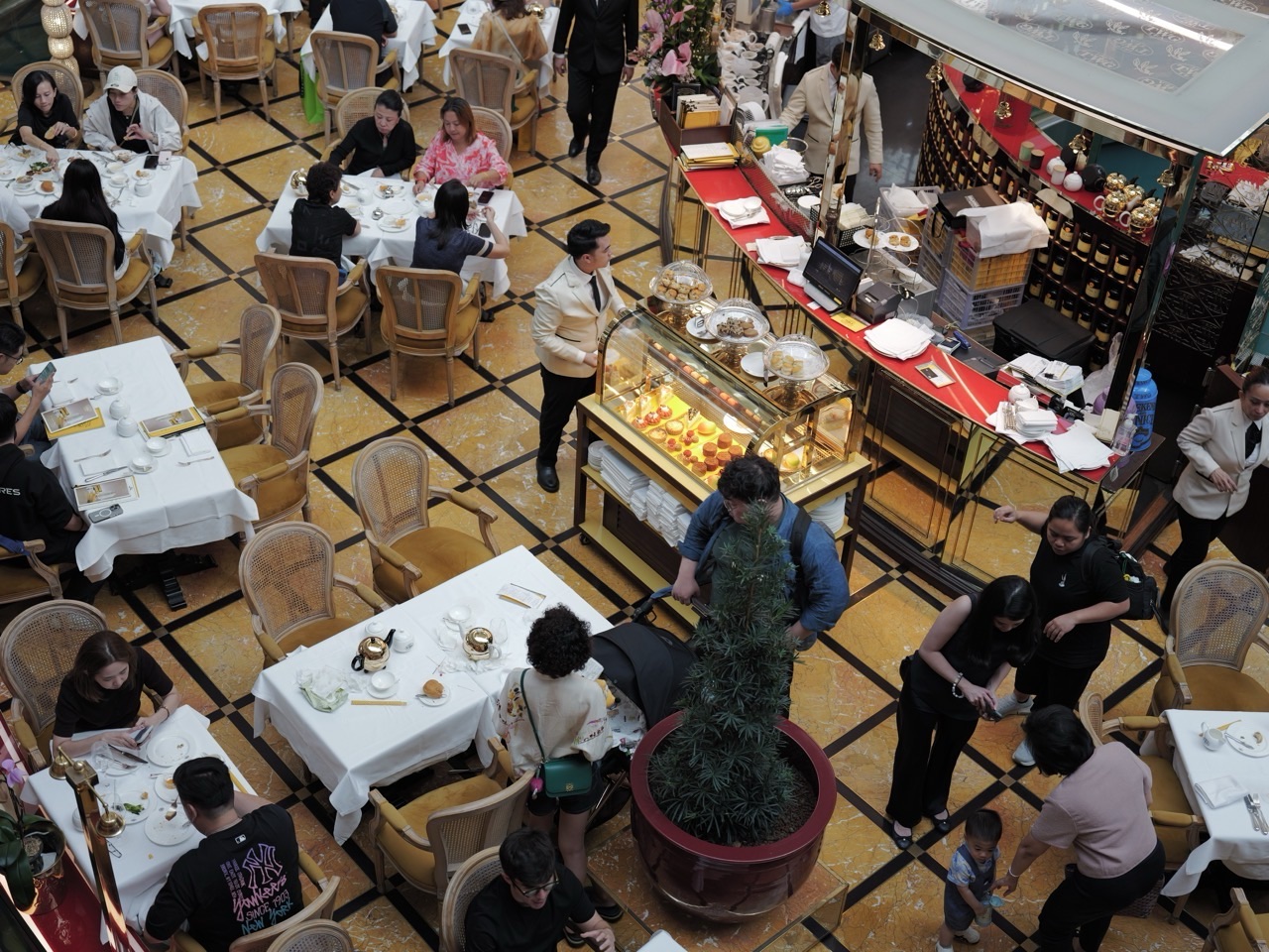 Top-down view of a restaurant during tea time at Marina Bay Sands, Singapore.