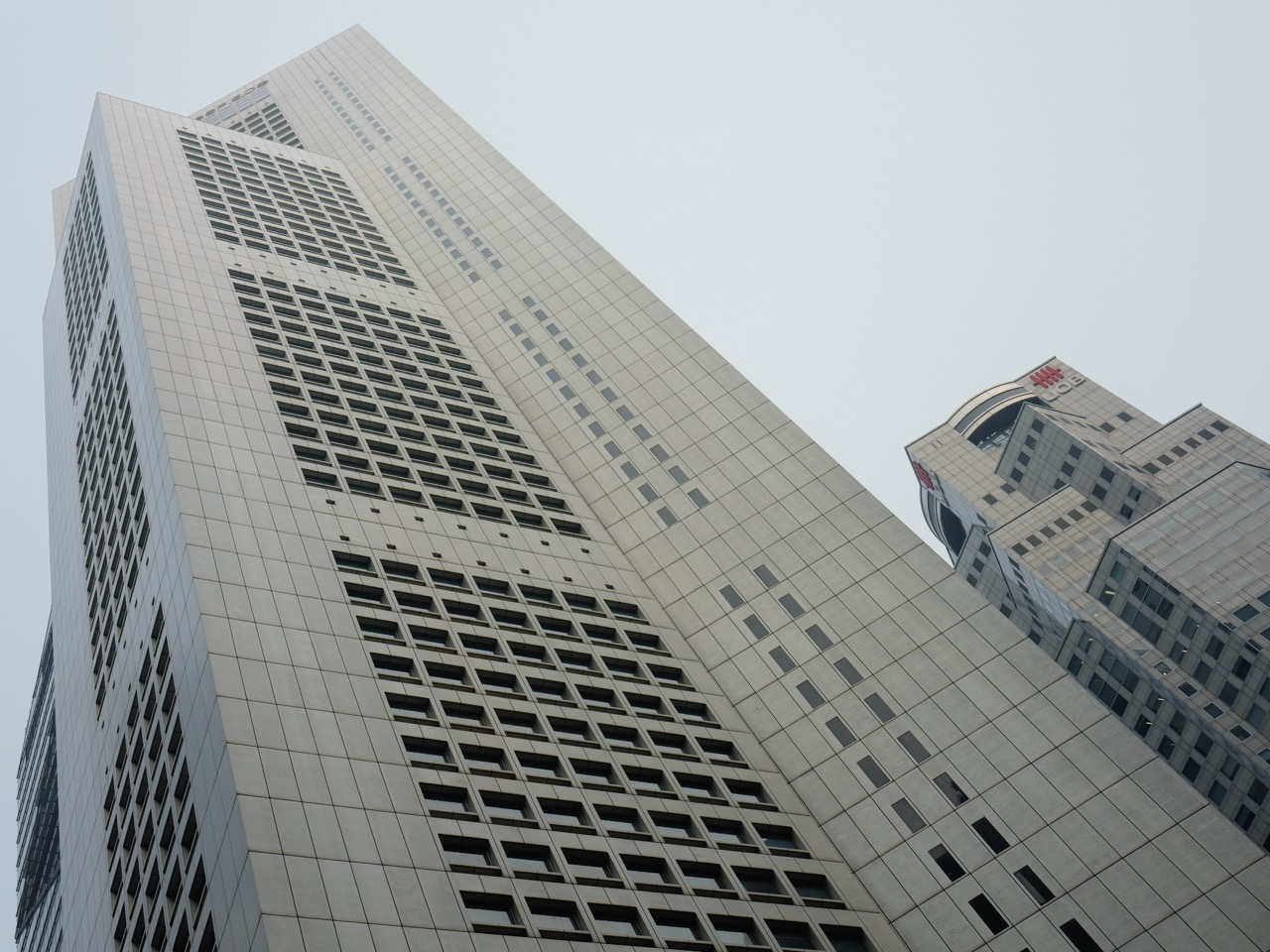 Two UOB office towers seen together in Singapore's central financial district.