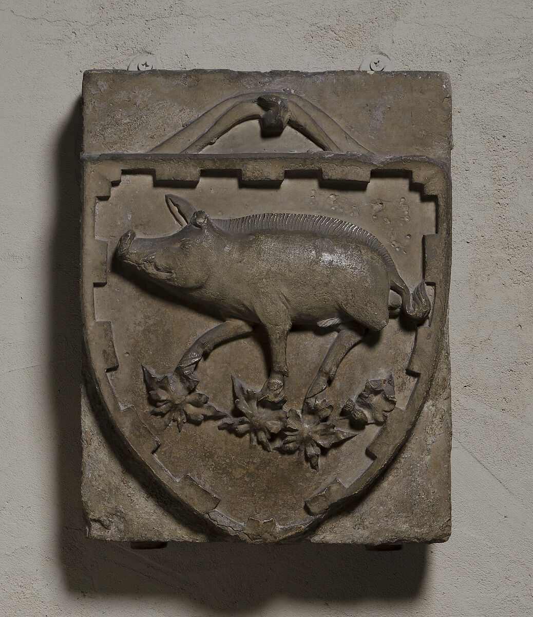 Limestone carved coat of arms, early fourteenth century, made in Languedoc, France; The Metropolitan Museum of Art, accession 25.120.128.