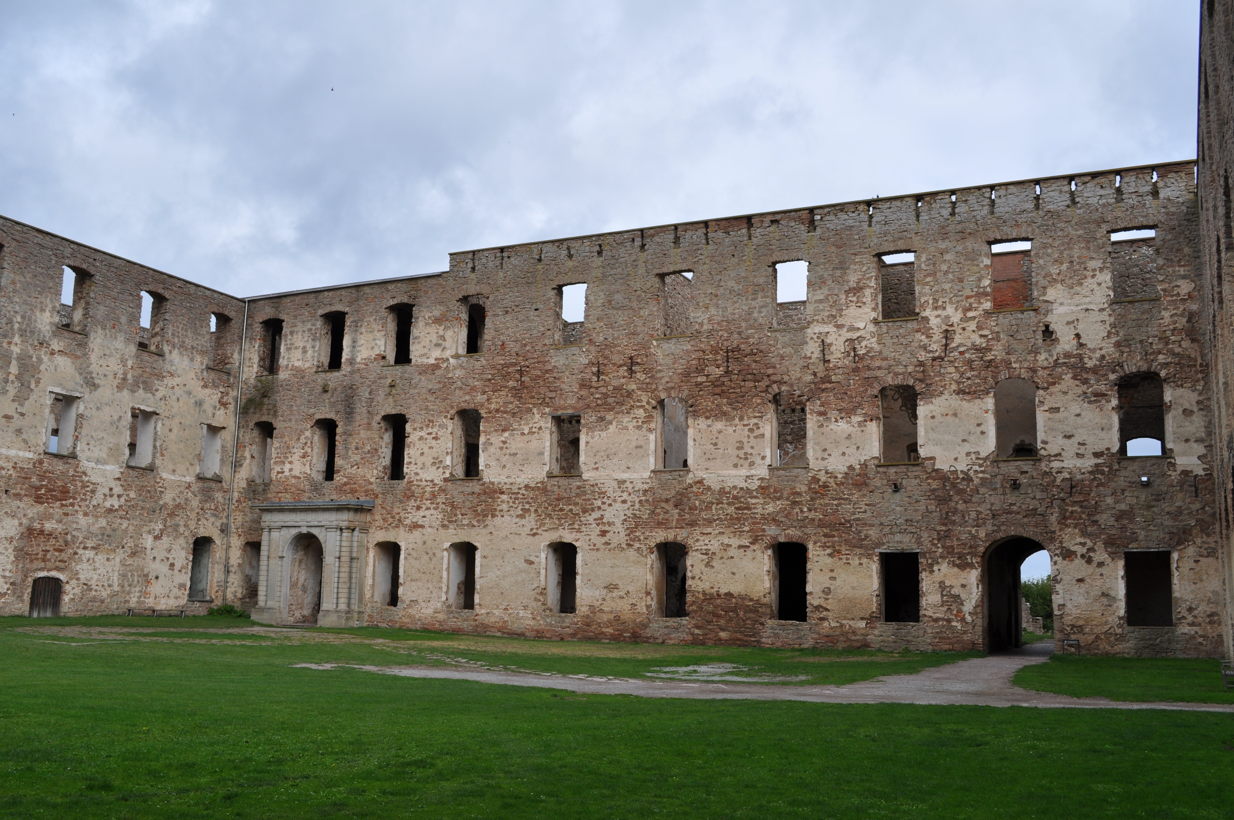 Stone courtyard and historic walls at Borgholm Castle on Öland island Sweden